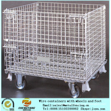 Steel wire welded mesh transport cages recycle application metal stillage cages workshop used movable wire cages with wheels